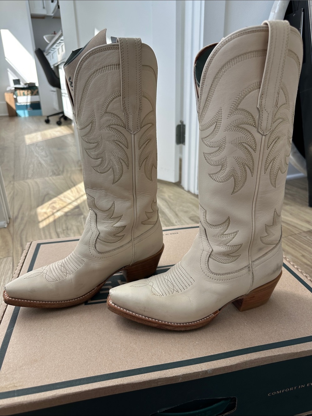Tecovas Cream Western Lace-Up Heeled Boots for Women